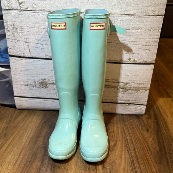 Hunter Arctic Mint Tiffany Blue Rain Boots Womens 8 Waterproof Tall Fall Weather - Picture 1 of 6